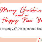 Holiday Out of Office Christmas Email Header in Peach Red Green Geometric Style (1)